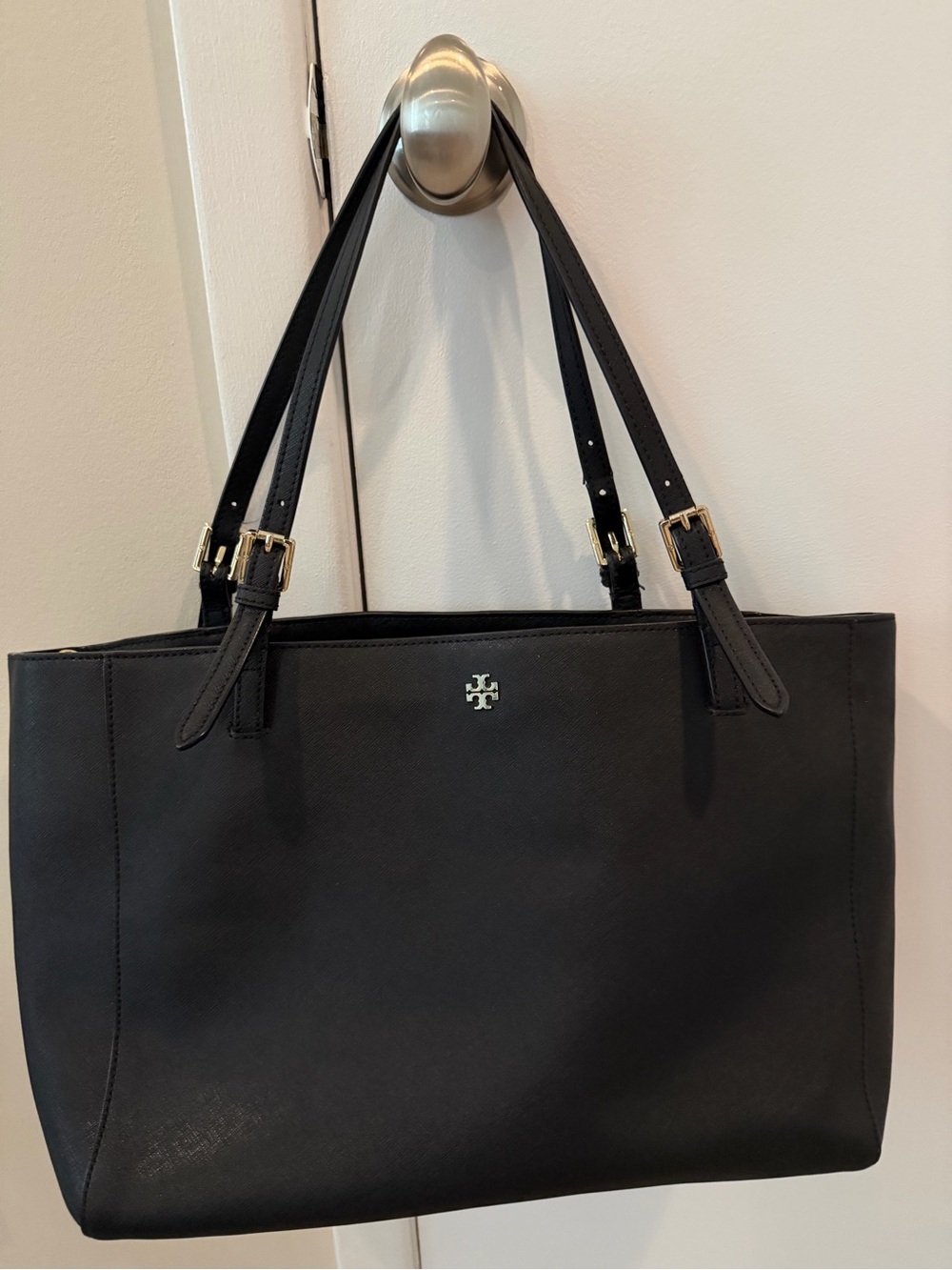 Tory Burch Black Leather Tote with Gold Hardware